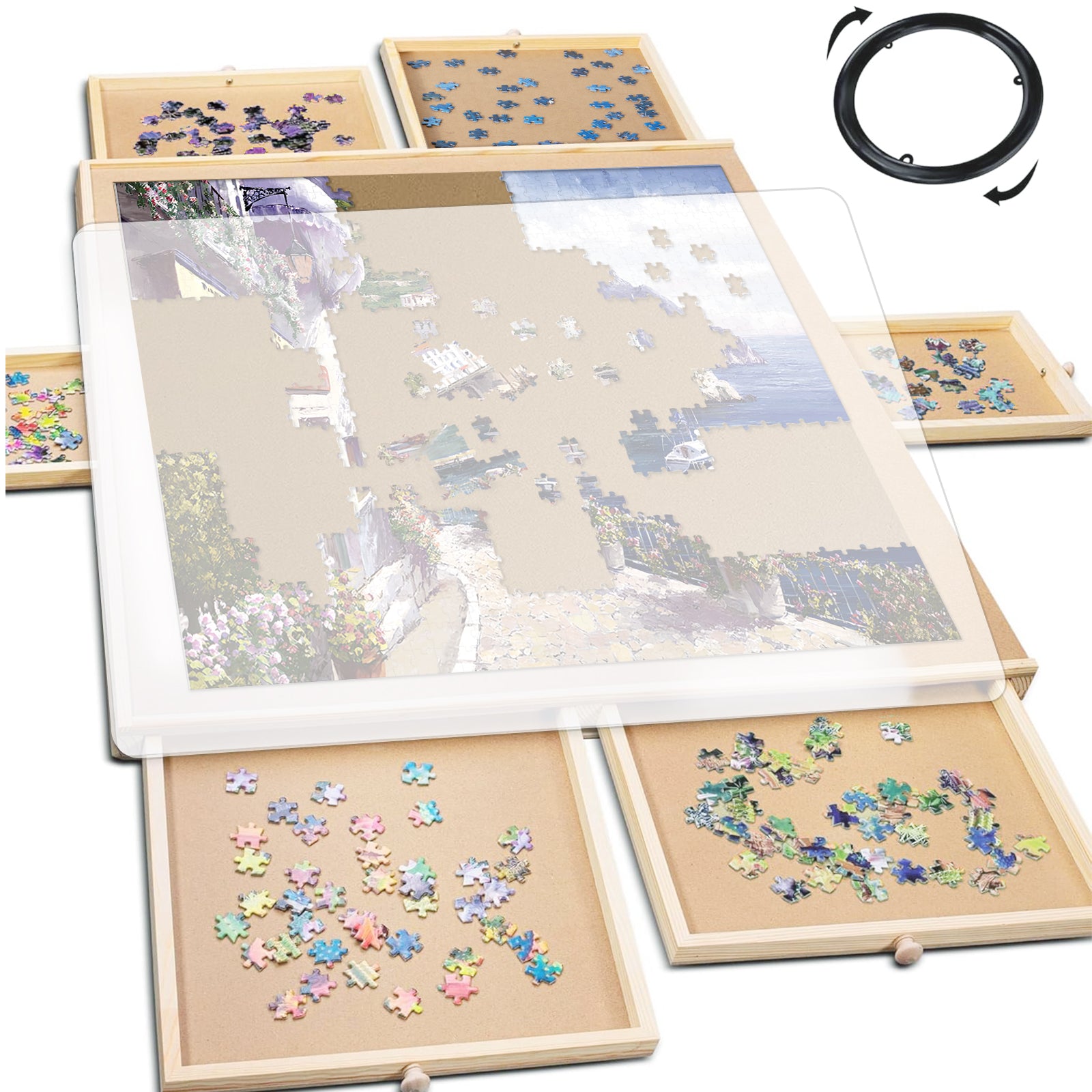 Puzzle Locker 1500 Piece Puzzle Table with 6 Drawers and Cover – Portable Wooden Jigsaw Board for 14 years old and Adults, 27" x 35" Puzzle Organizer Tray