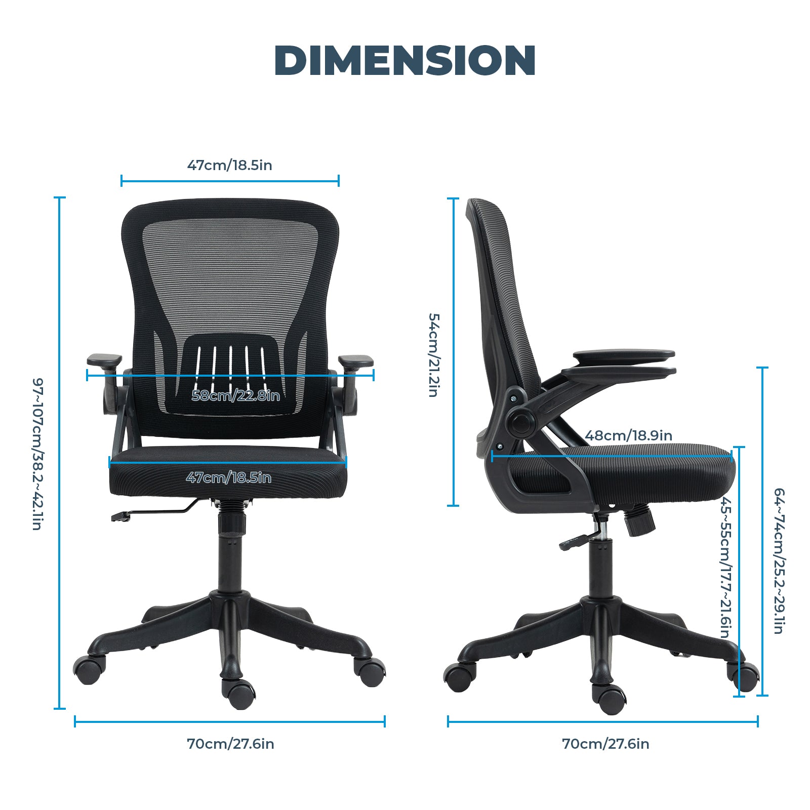 Ergonomic Office Chair with Flip-Up Armrests & Lumbar Support – Adjustable Swivel Desk Chair with Padded Seat, Mesh Back, and Rolling Wheels for Home or Office Use