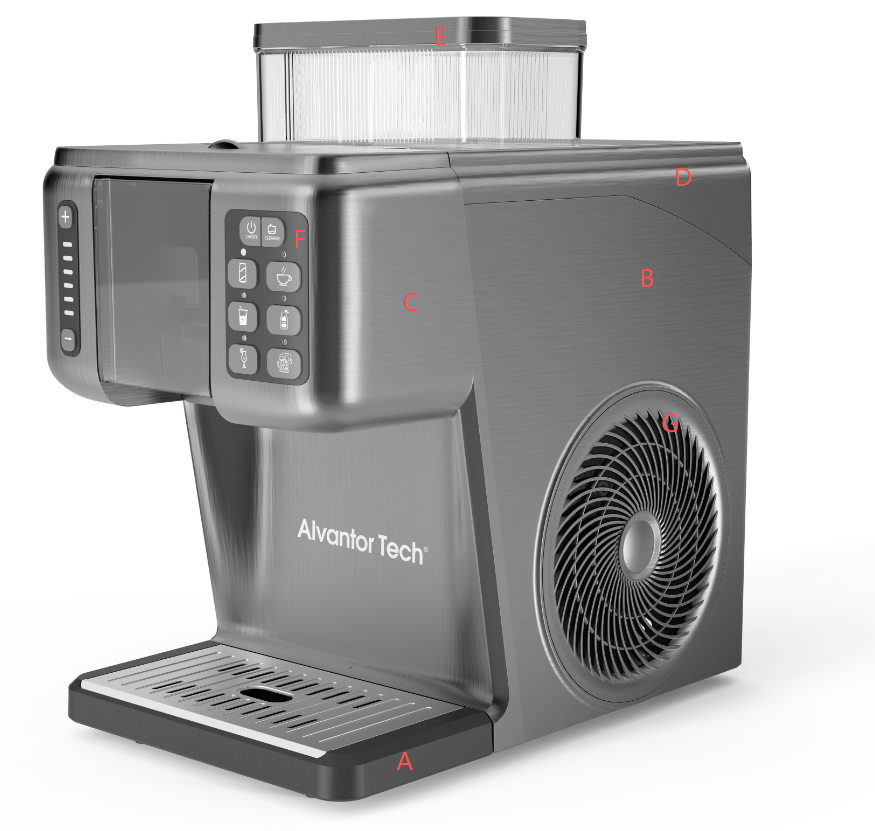 Alvantor Tech® Countertop Flake Ice Maker, Ice Ready in 1–3 Min, 44 lb/Day, 0.8L Water Tank, Compressor Cooling, Multi-Speed Button Control, 120V 170W