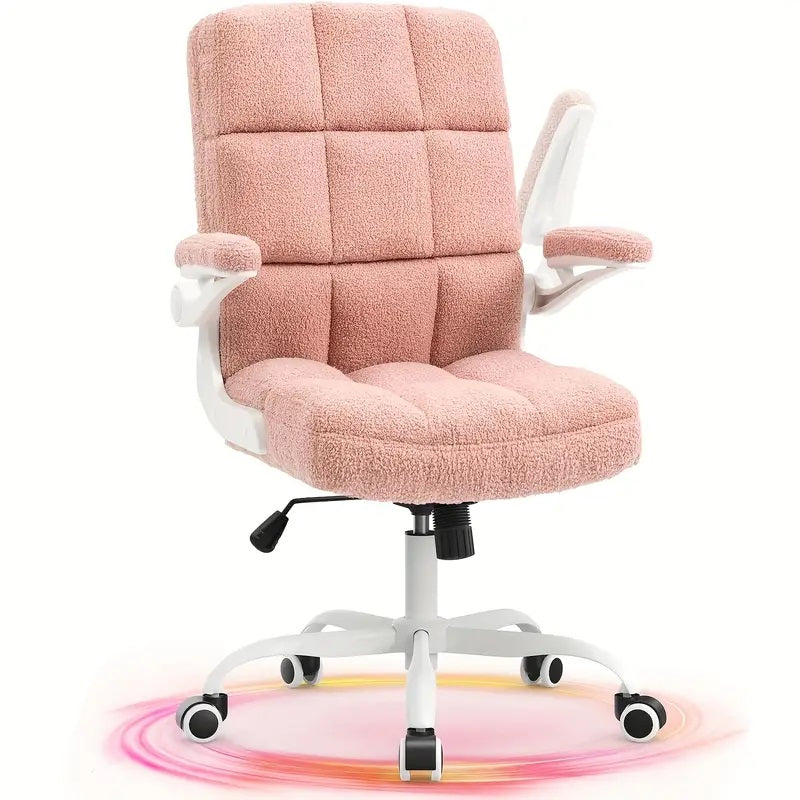 Pink Faux Fur Ergonomic Desk Chair with Lumbar Support & Flip-up Arms