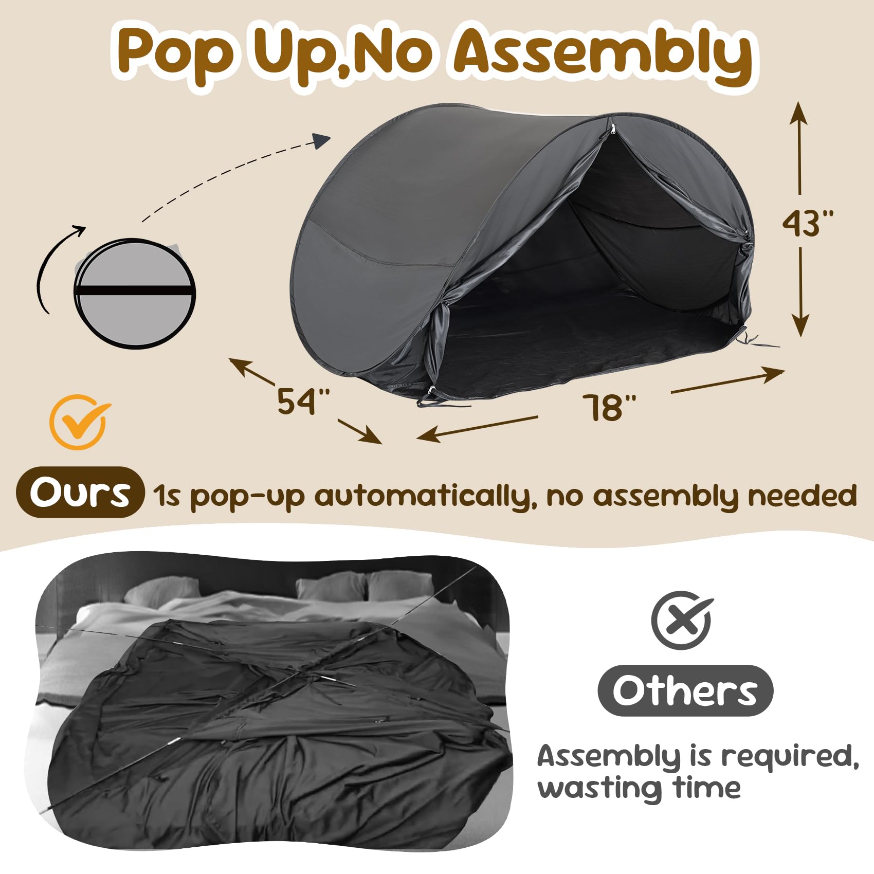 LEEDOR Pop Up Bed Tent with Mesh & Shade Cloth Window,Bed Canopy Shelter Cabin Indoor Privacy Space Sleeping Tents,Blackout Light Reduction Breathable Dream Tent with Portable Bag for Kids Adults Full