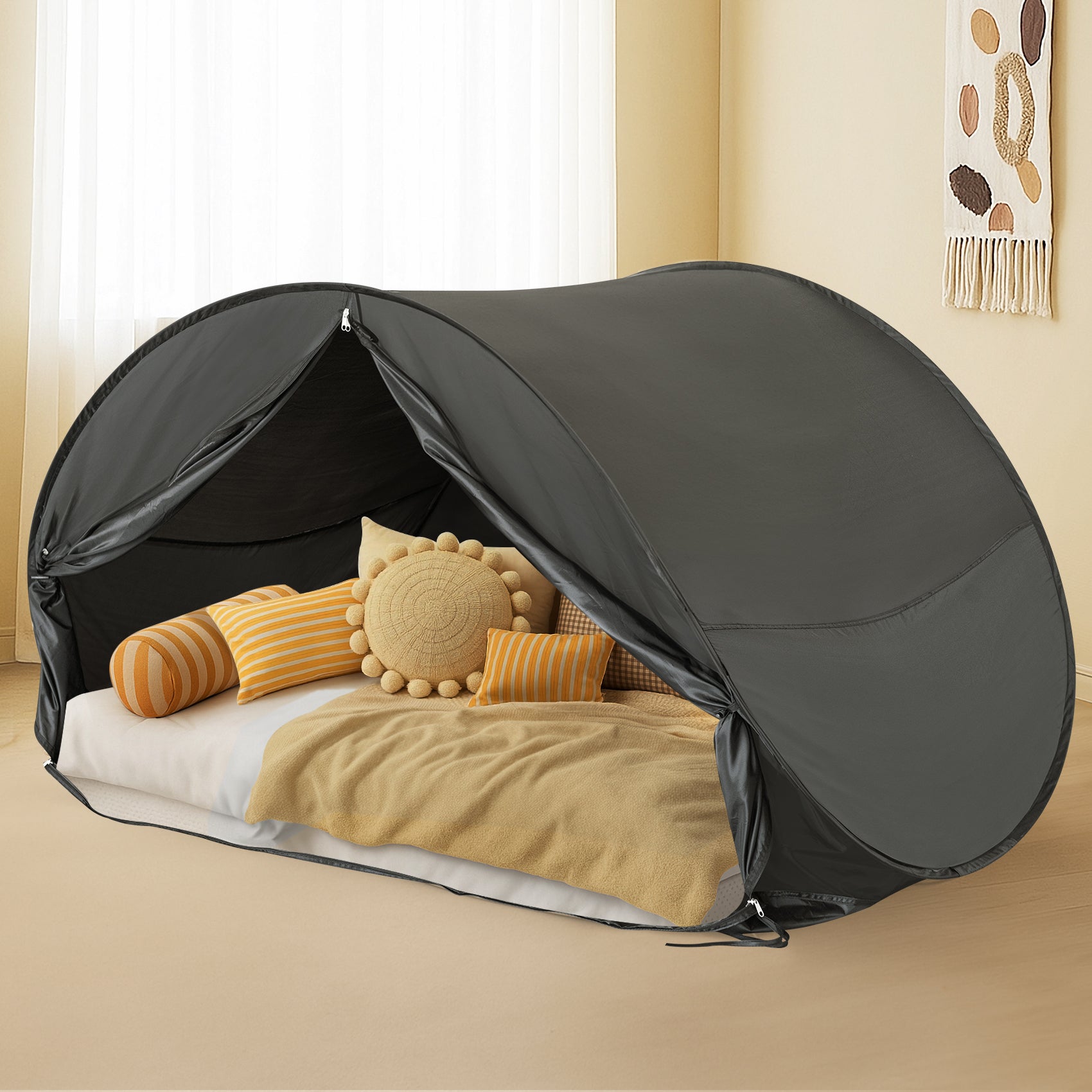 LEEDOR Twin Bed Tent for Kids and Adults – 2-in-1 Privacy Canopy with Blackout and Mesh, Mosquito Net Sleep Tent for Indoor Use