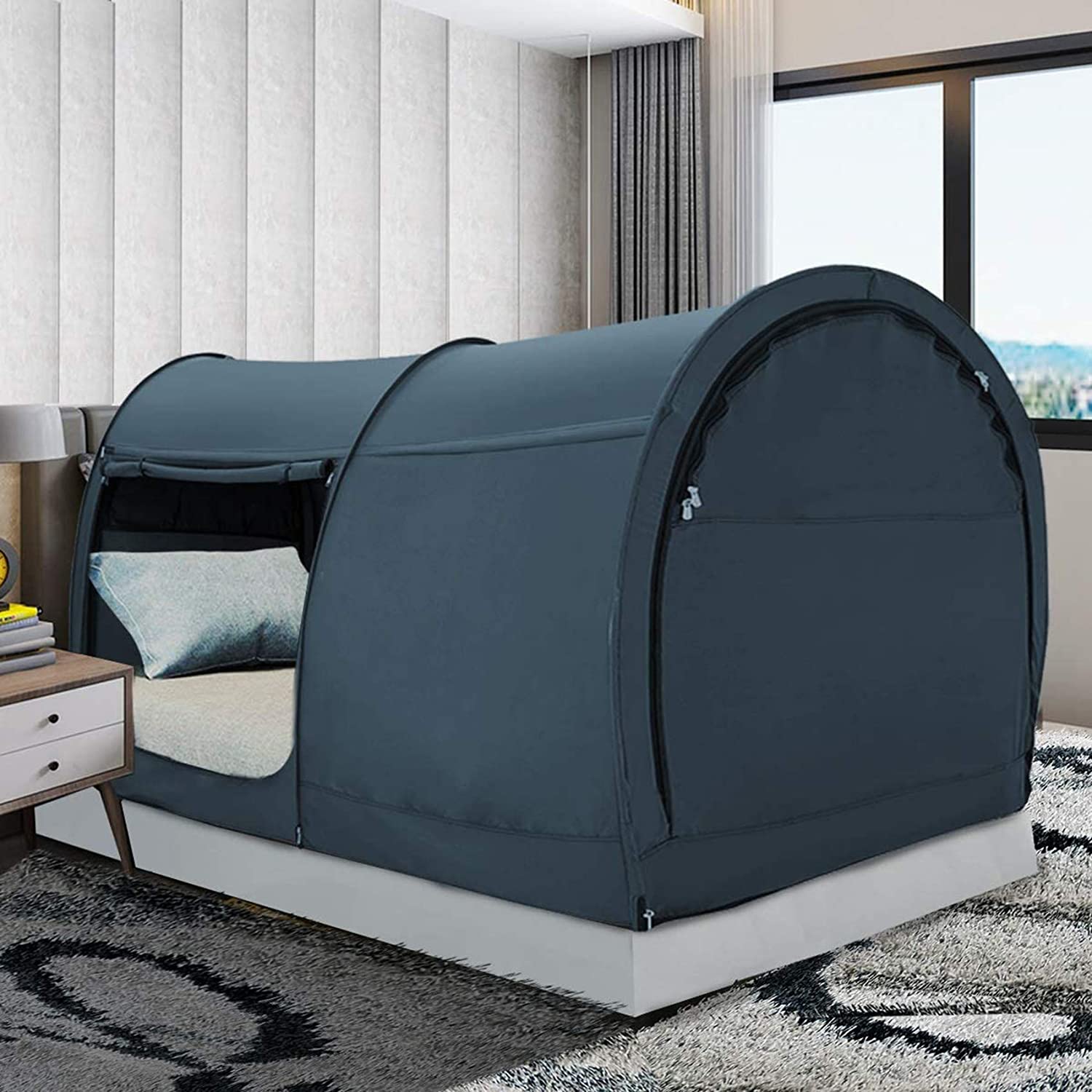 Privacy Bed Tent for Twin Size Bed – Indoor Pop Up Canopy Tent with Breathable Curtains, Light Blocking, Portable Frame (Mattress Not Included)