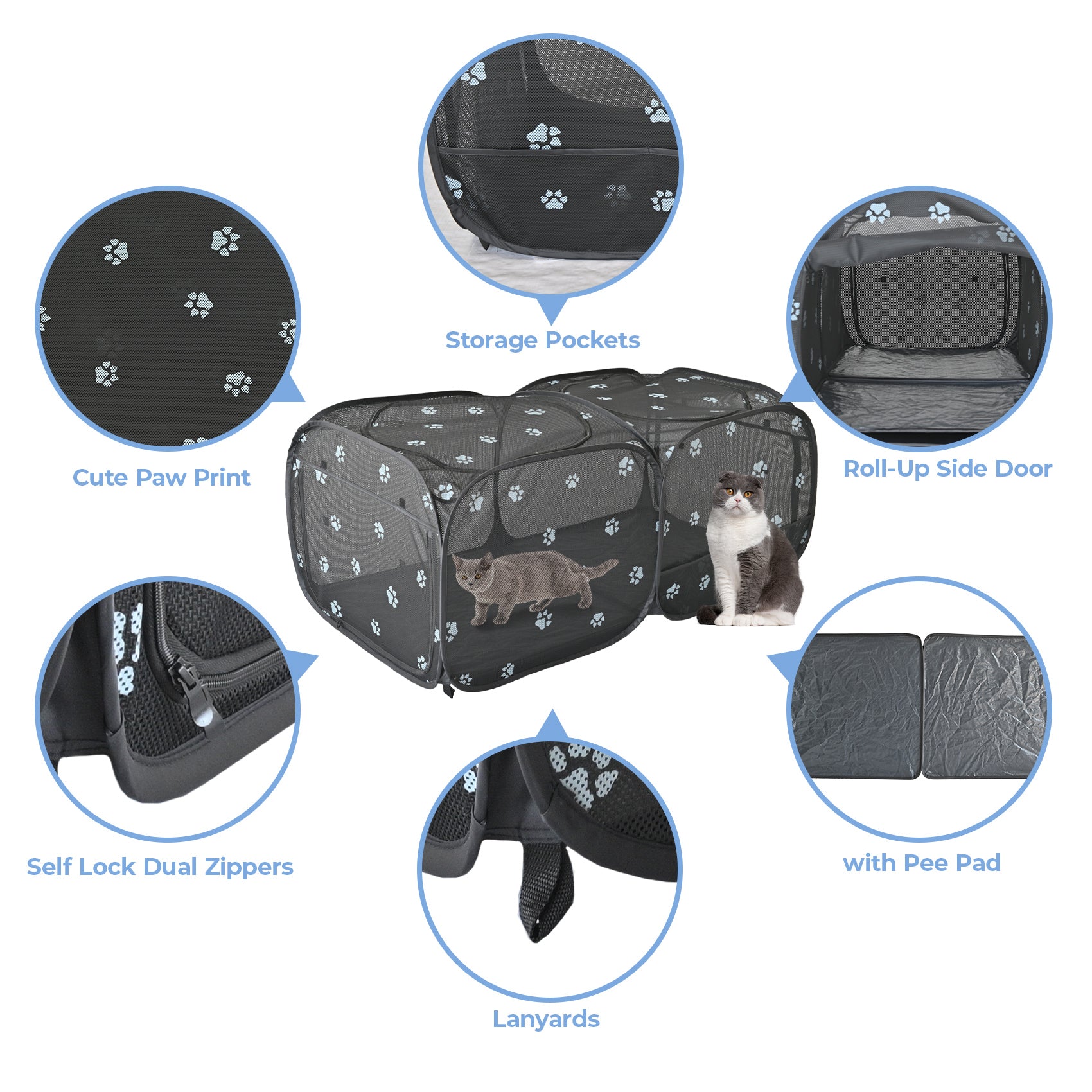 2-in-1 Pop Up Pet Playpen for Dogs & Cats – Portable, Breathable, No-Assembly Indoor Outdoor Tent Crate for Small Animals