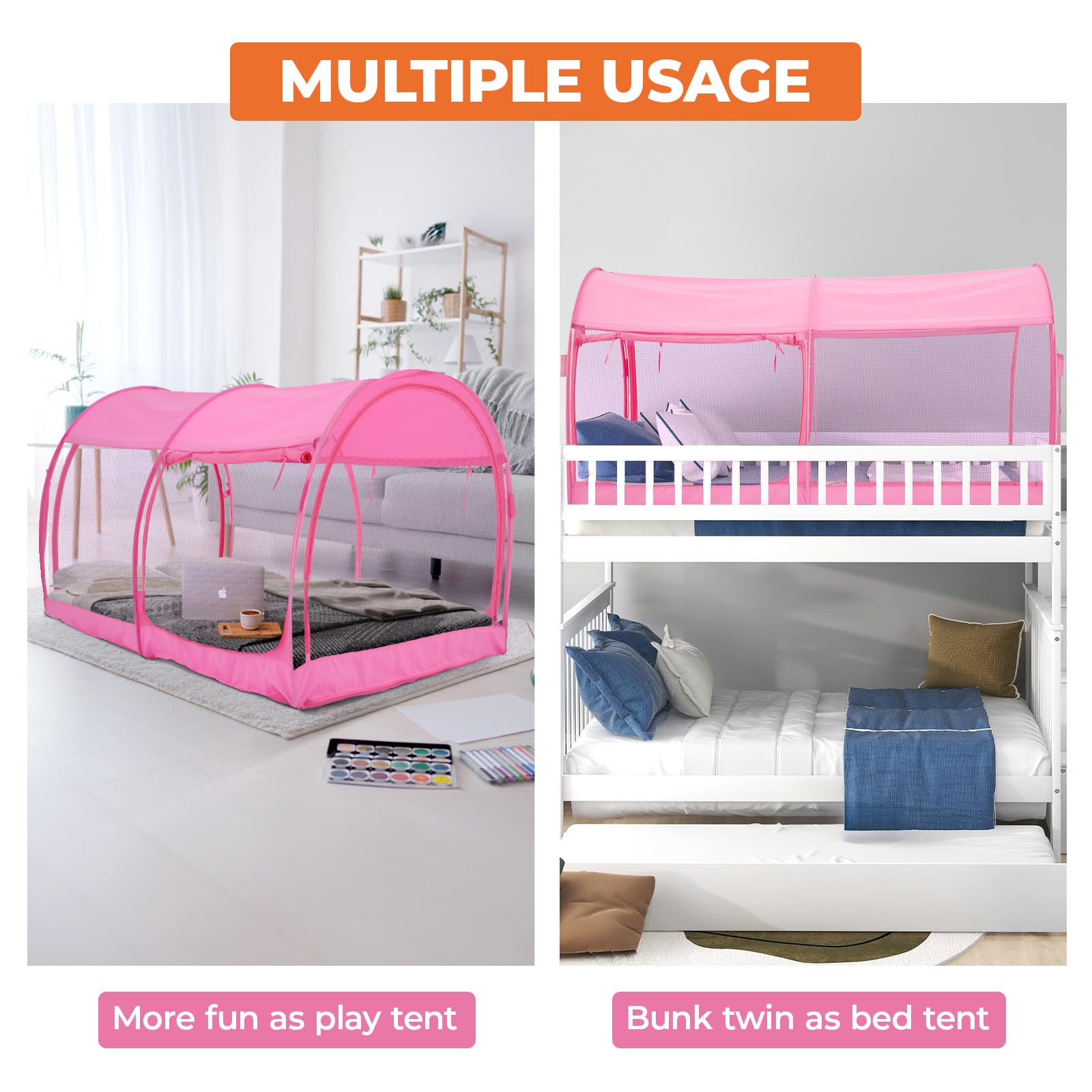 Alvantor Mosquito Net Bed Canopy Tents Dream Privacy Space Twin Size Sleeping Tents Indoor Pop Up Portable Frame Breathable Cottage Pink (Mattress Not Included)